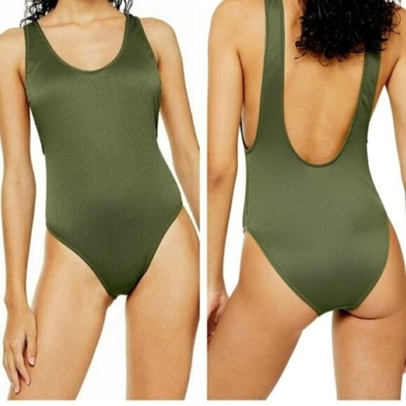 Topshop Olive Green Ribbed‎ One Piece Swimsuit - Picture 1 of 8
